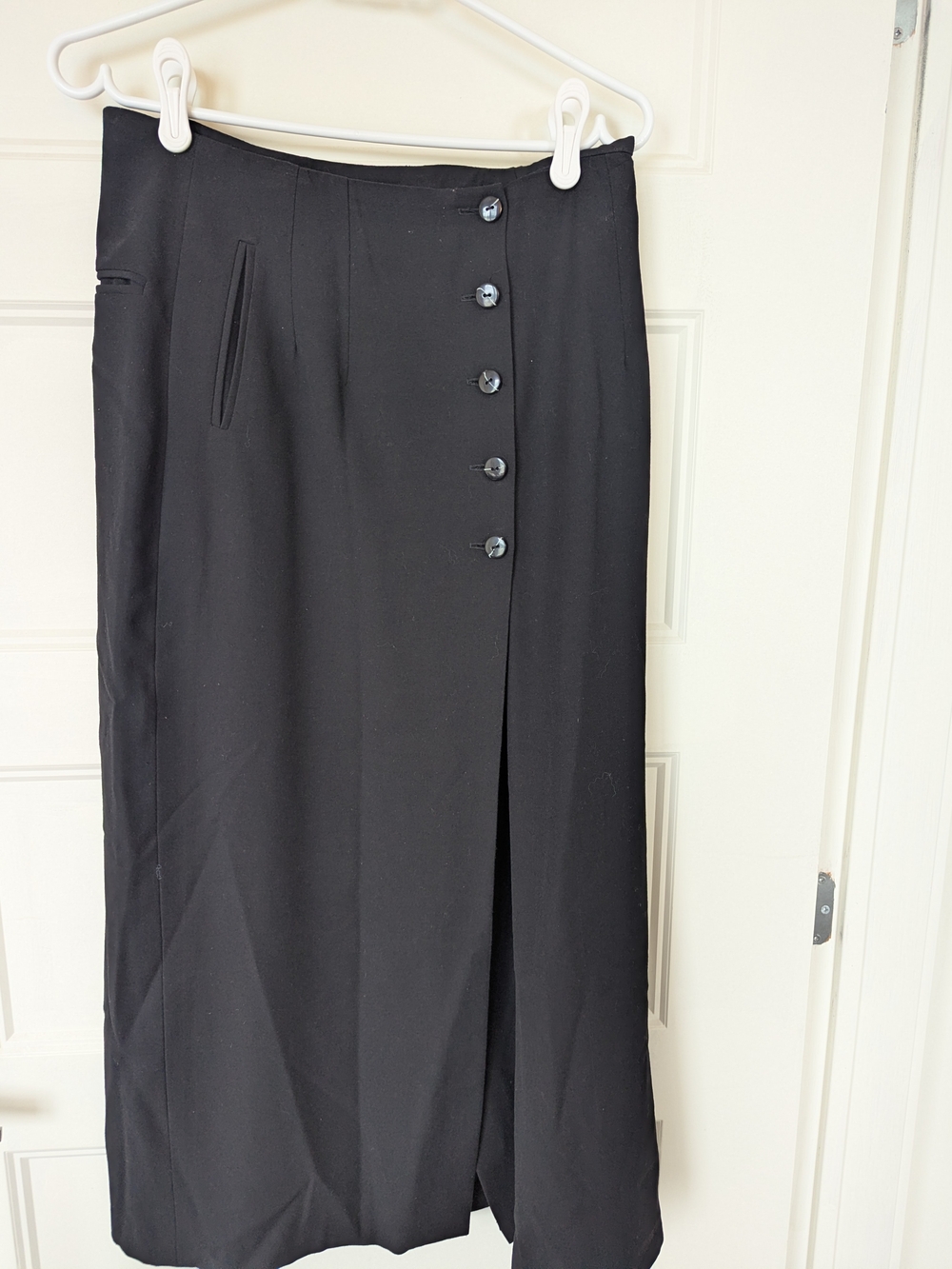Classic Black Button-Front Midi Skirt